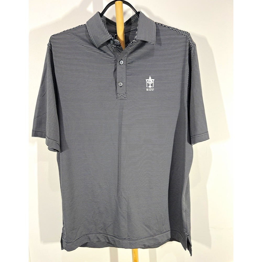 FootJoy RCC Golf Polo Mens Large Navy White Stripe Athletic Fit FJ Club Logo